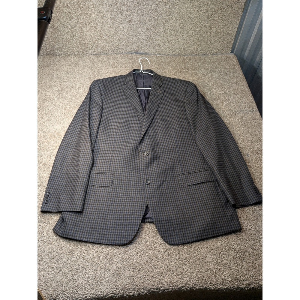 Michael Kors Mens 46L Blazer Sport Coat Blue Grey Houndstooth Check 2 Button